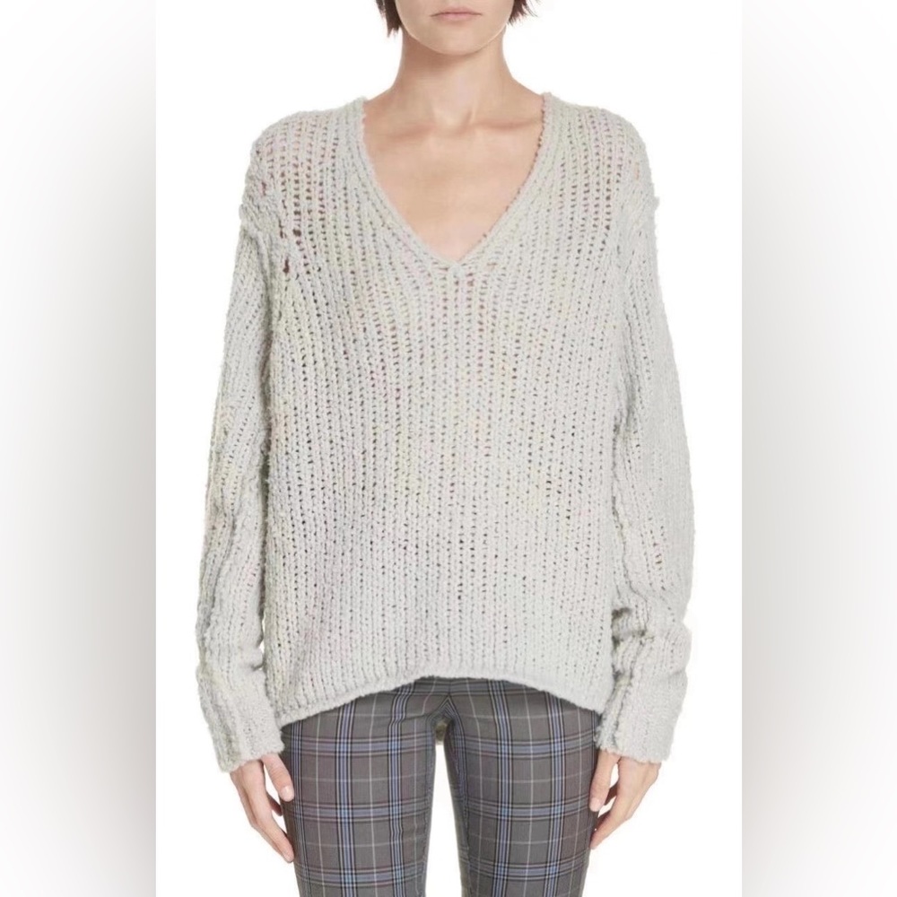 NWT Rag & Bone Arizona Ribbed Wool V-Neck Sweater Gray Size XS